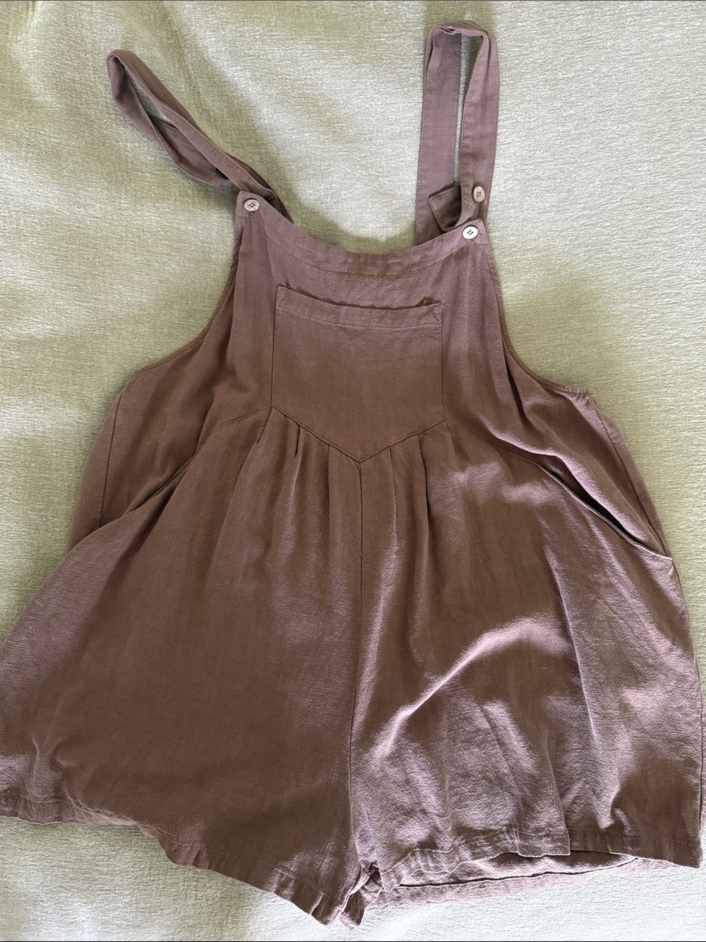 Brown Linen-Look Romper Overalls with Pocket